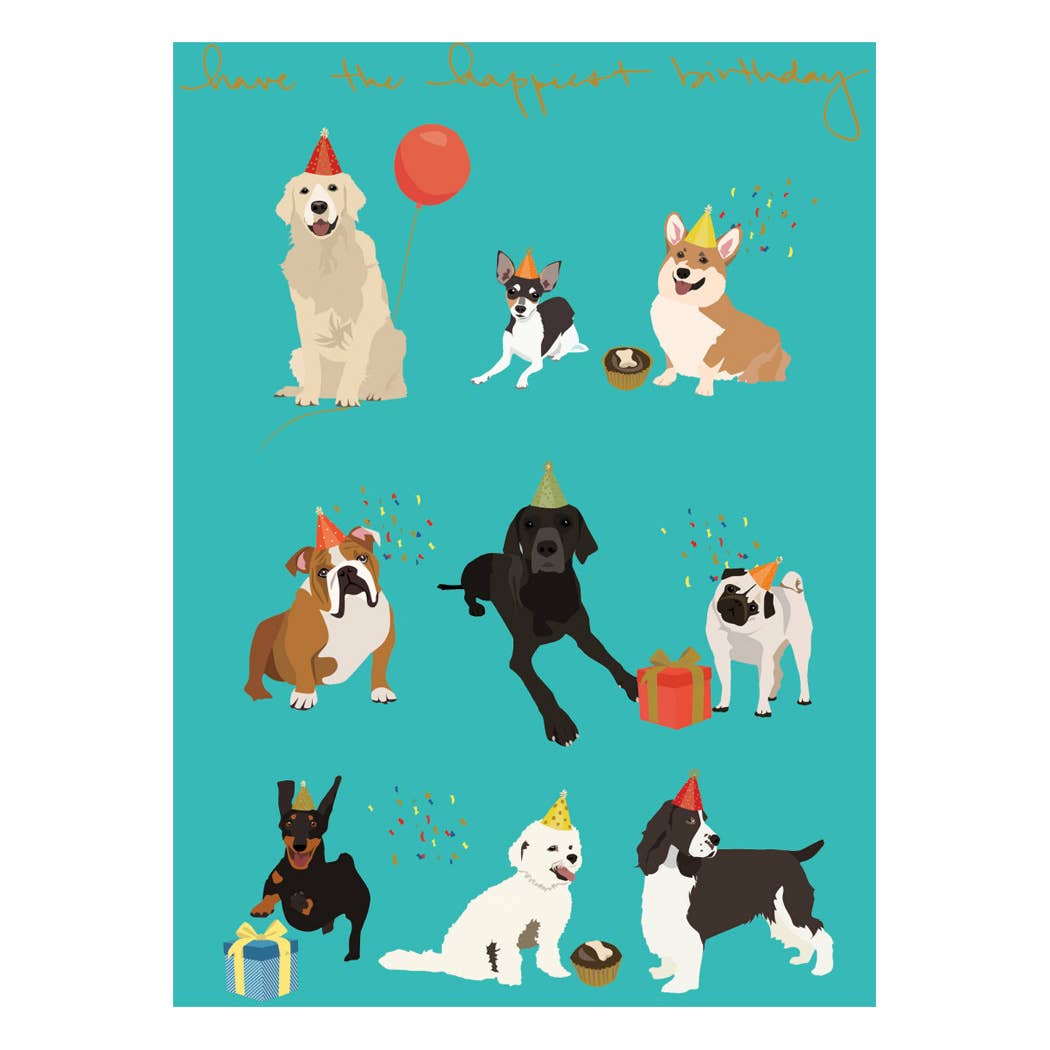 Nine Dogs in Hats Birthday Card