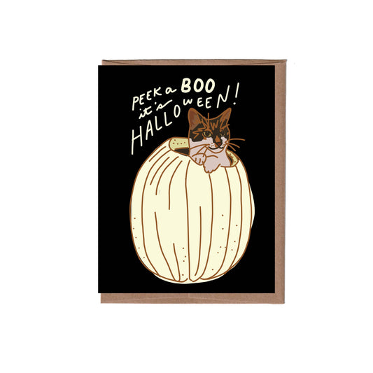 Scratch & Sniff White Pumpkin Cat Halloween Greeting Card