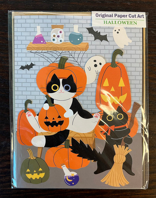 Cats and Pumpkins Paper Cut Halloween Card