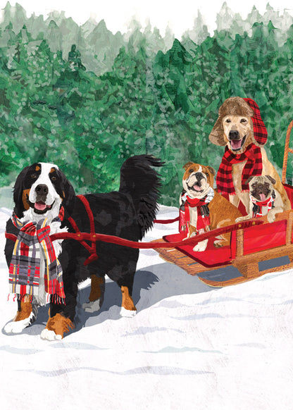 Dogs Sleigh Holiday Card