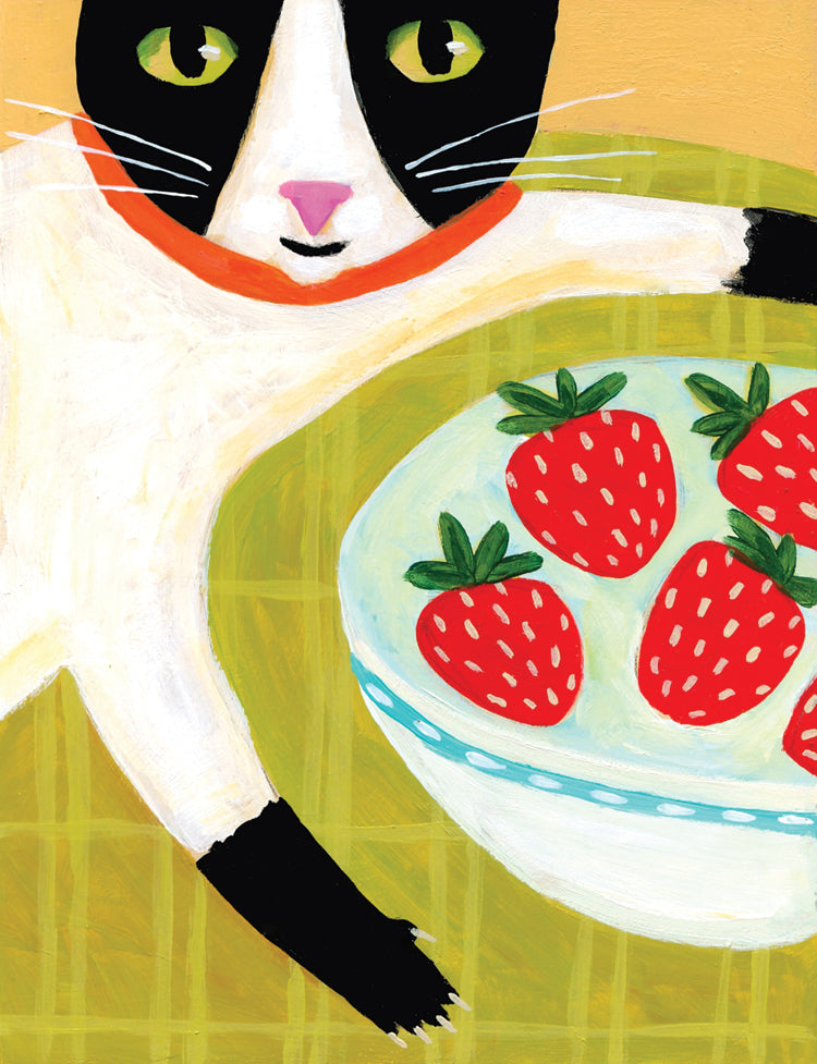 Cat with Strawberries Card