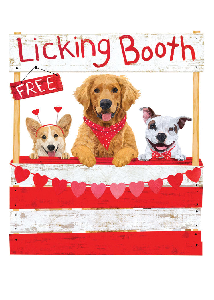 Dog Licking Booth Valentine's Card