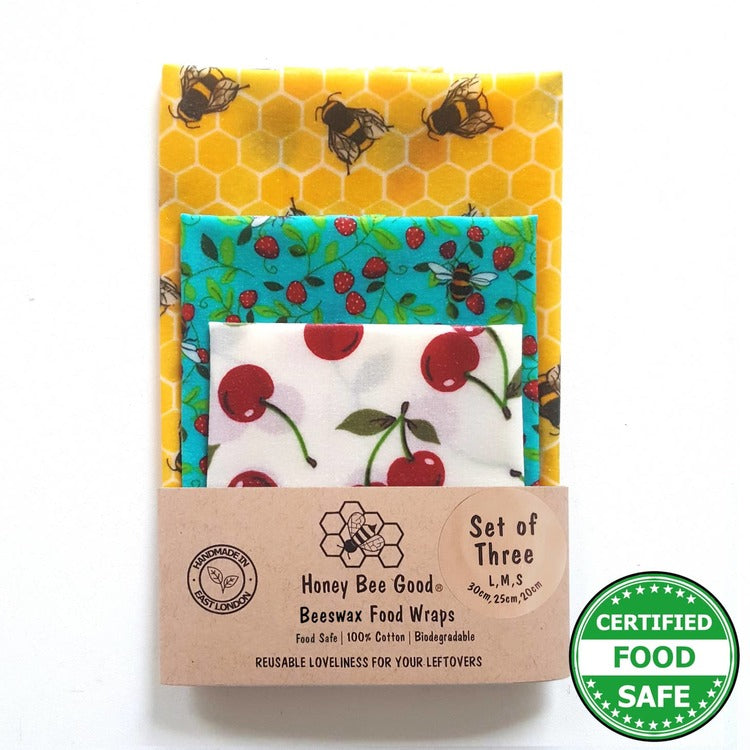 Bees and Cherries Waxed Food Wrap Set