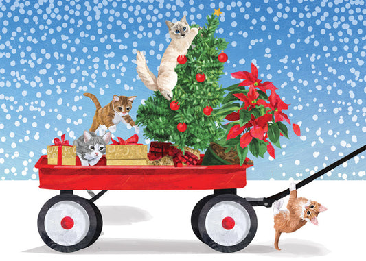 Winter Wagon Kittens Holiday Card
