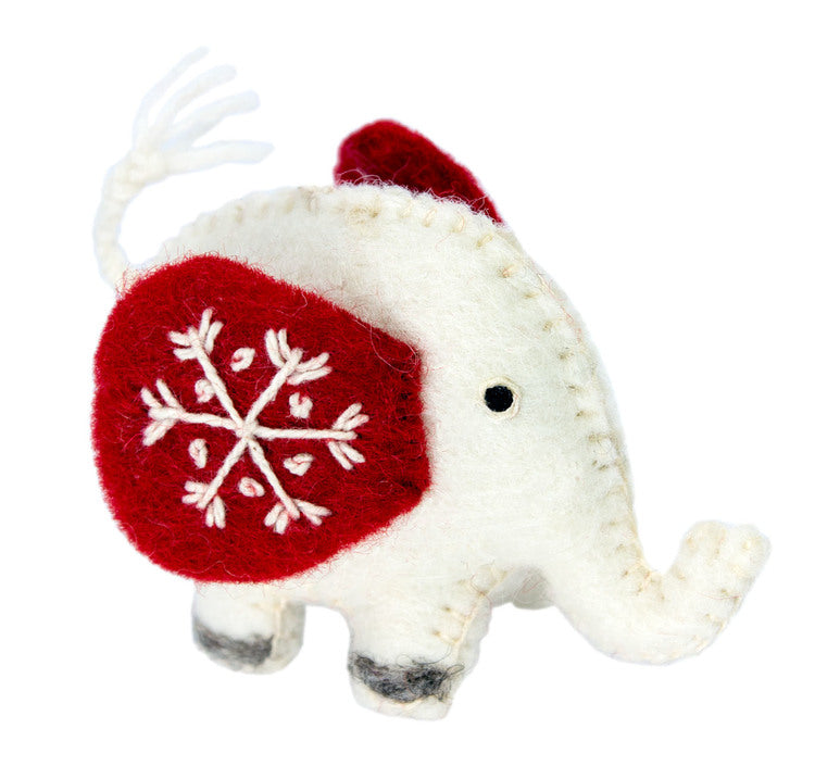 Elephant Snowflake Felted Ornament