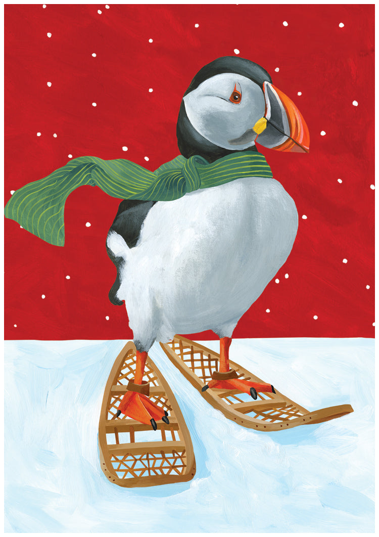 Puffin Snowshoes Holiday Card