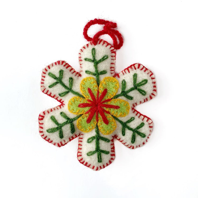 Classic Embroidered Snowflake Felted Ornament