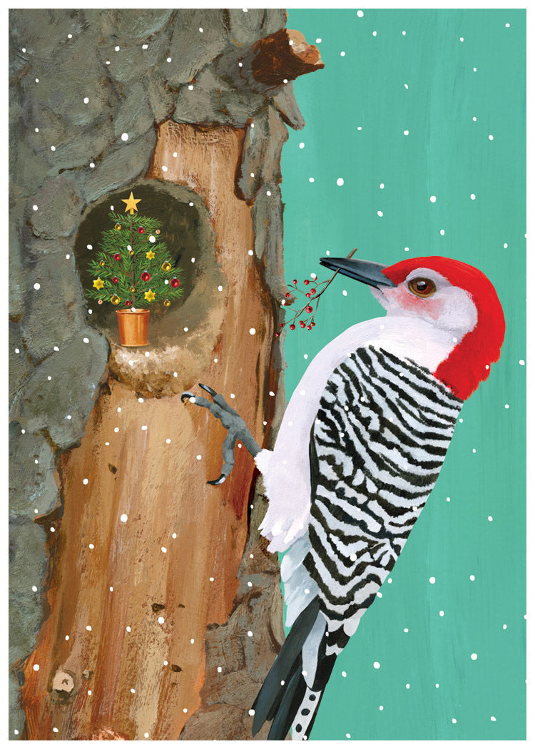 Woodpecker Deck the Halls Holiday Card