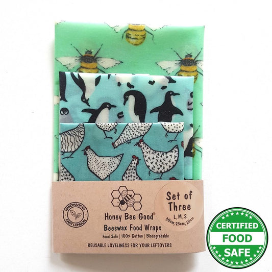 Penguins, Hens and Bees Waxed Food Wrap Set