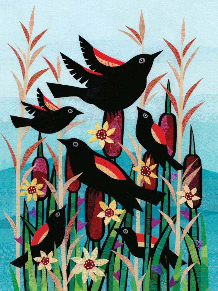 Blackbirds and Cattails Card