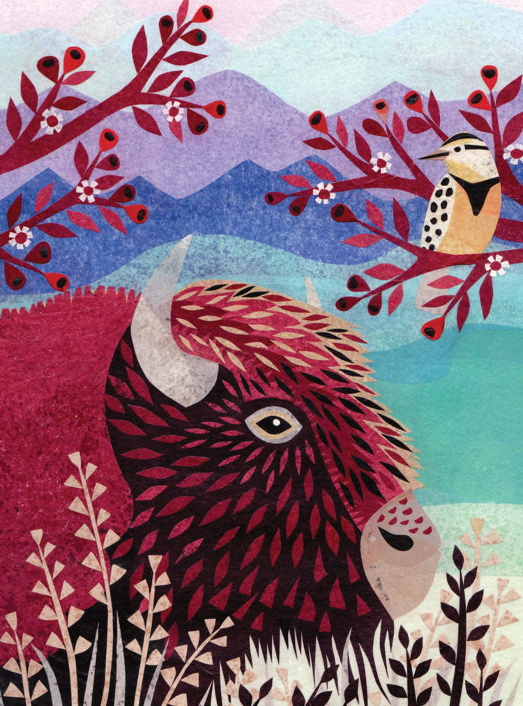 Bison and Crested Bird Card