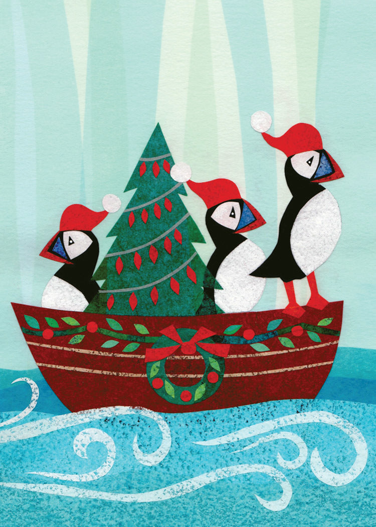 Puffins Boat Holiday Card