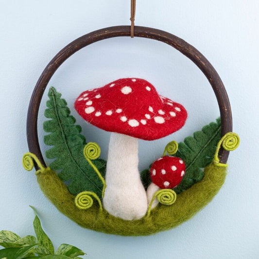 Red Toadstool Forest Felted Wreath