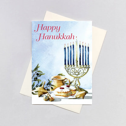 Dreidel and Candles Hanukkah Card