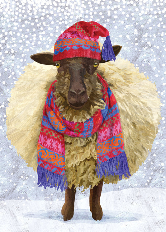 Cozy Winter Sheep  Holiday Card
