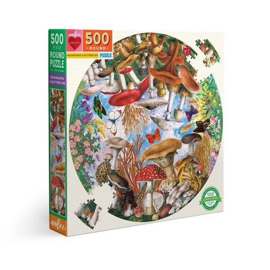 Mushrooms and Butterflies Round Puzzle - 500pc