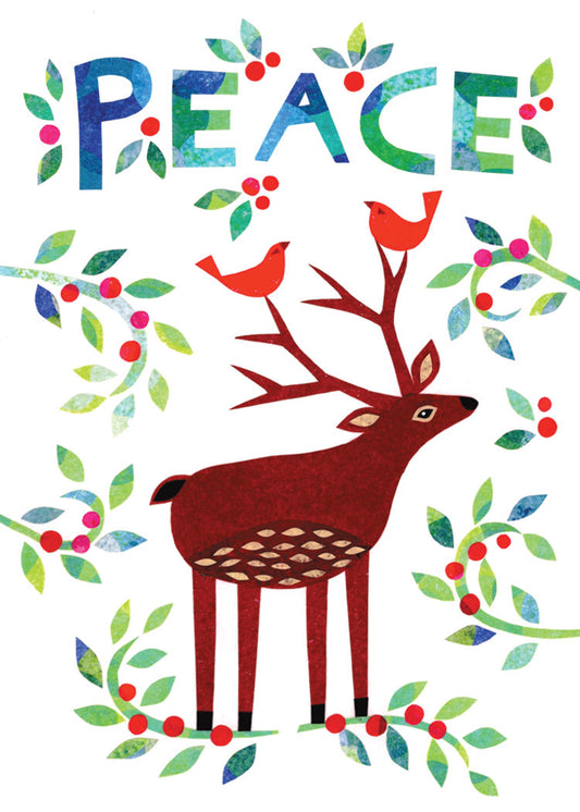 Peace Deer and Birds Holiday Card