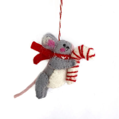 Mouse & Candy Cane Felted Ornament