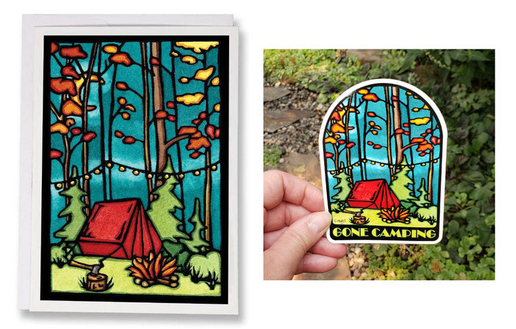 Camping Card and Vinyl Sticker