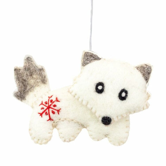 Snowflake Fox Felted Ornament