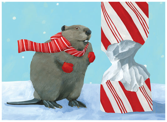 Beaver Candy Cane Holiday Card