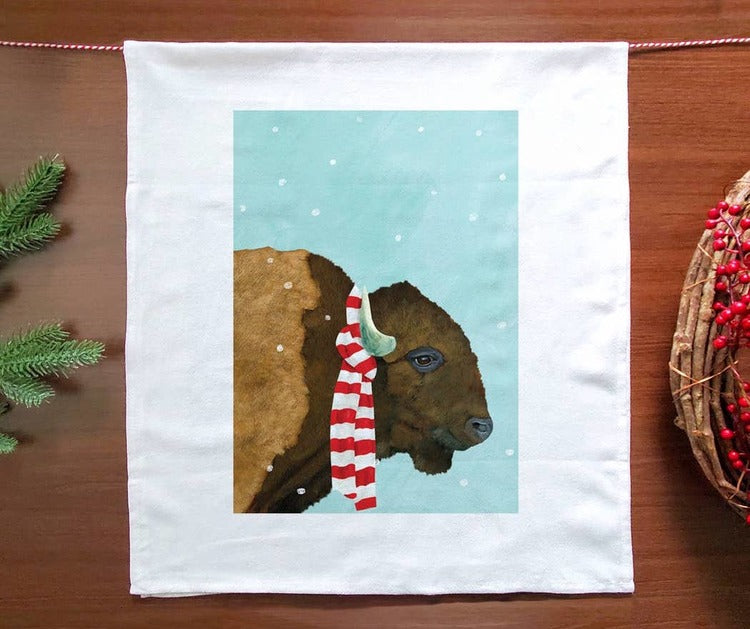 Snowy Bison Holiday Towel