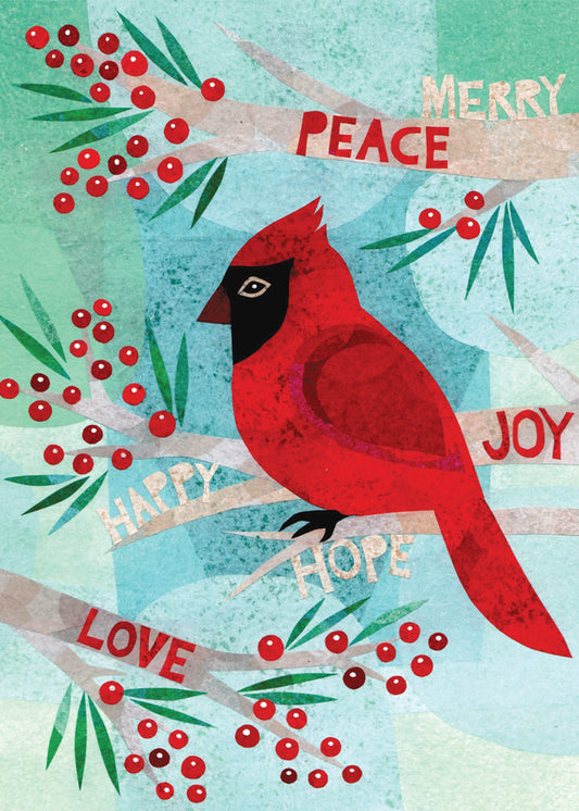 Bright Red Cardinal Holiday Card