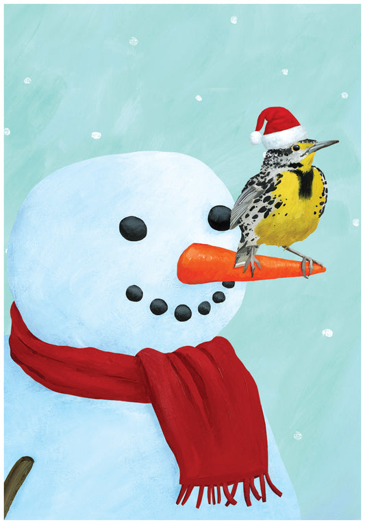 Meadowlark and Snowman Holiday Card