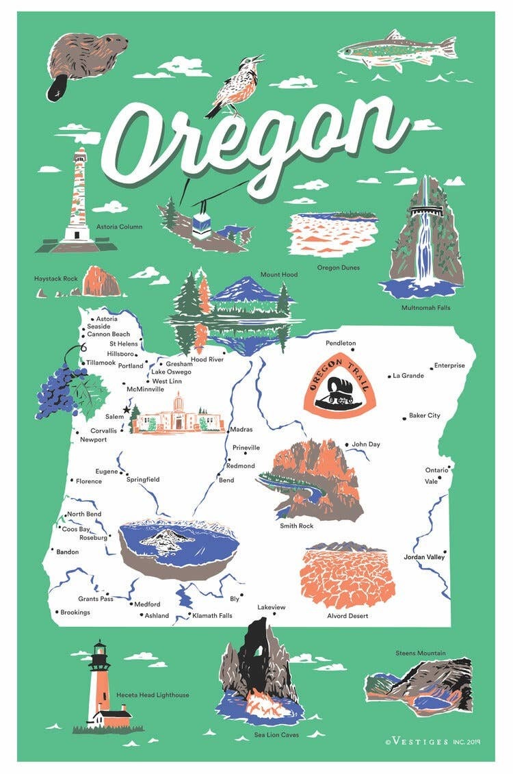 Oregon Map Icons Towel