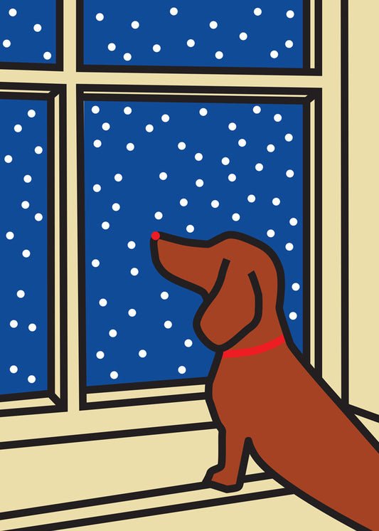 Caulfield Dog at Window Holiday Card