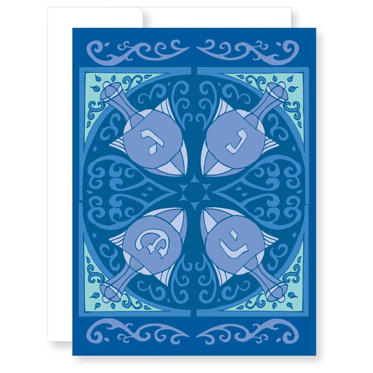 Four Dreidels Hanukkah Card