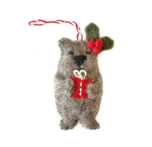 Bear with Gift Felted Ornament