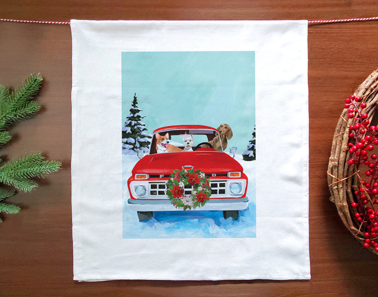 Red Truckin' Dogs Holiday Towel